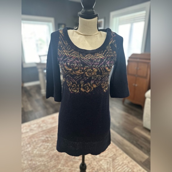 Free People Sweaters - Free People Mini Sweater Dress Navy Blue Fair Isle Nordic Tunic Wool Blend XS